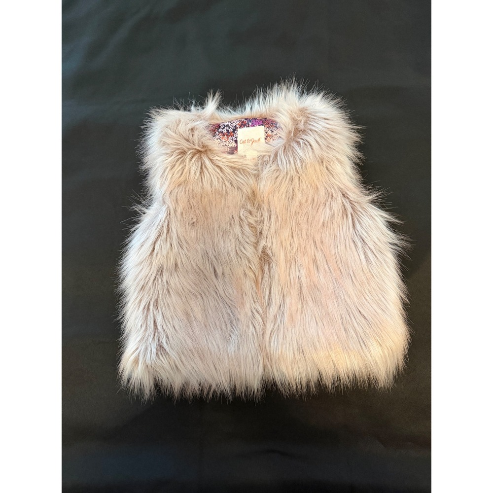 Cat & Jack Girls Faux Fur Vest Blush Pink Floral Lining Size S 6/6X